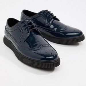 Navy Patent Shoes with Creeper Sole
